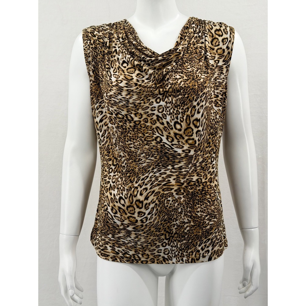 Jennie & Marlis Top Womens Medium Tan Leopard Cowl Neck Sleeveless Mob Wife Y2K
